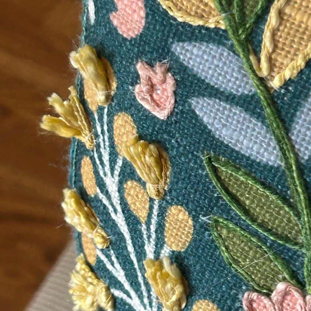 Floral Embroidered Accent Pillow Butterfly Shape 15 x 16 x 4 New With Tags Teal